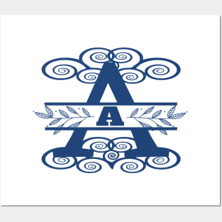 Letter A -- Split Monogram in Blue Posters and Art